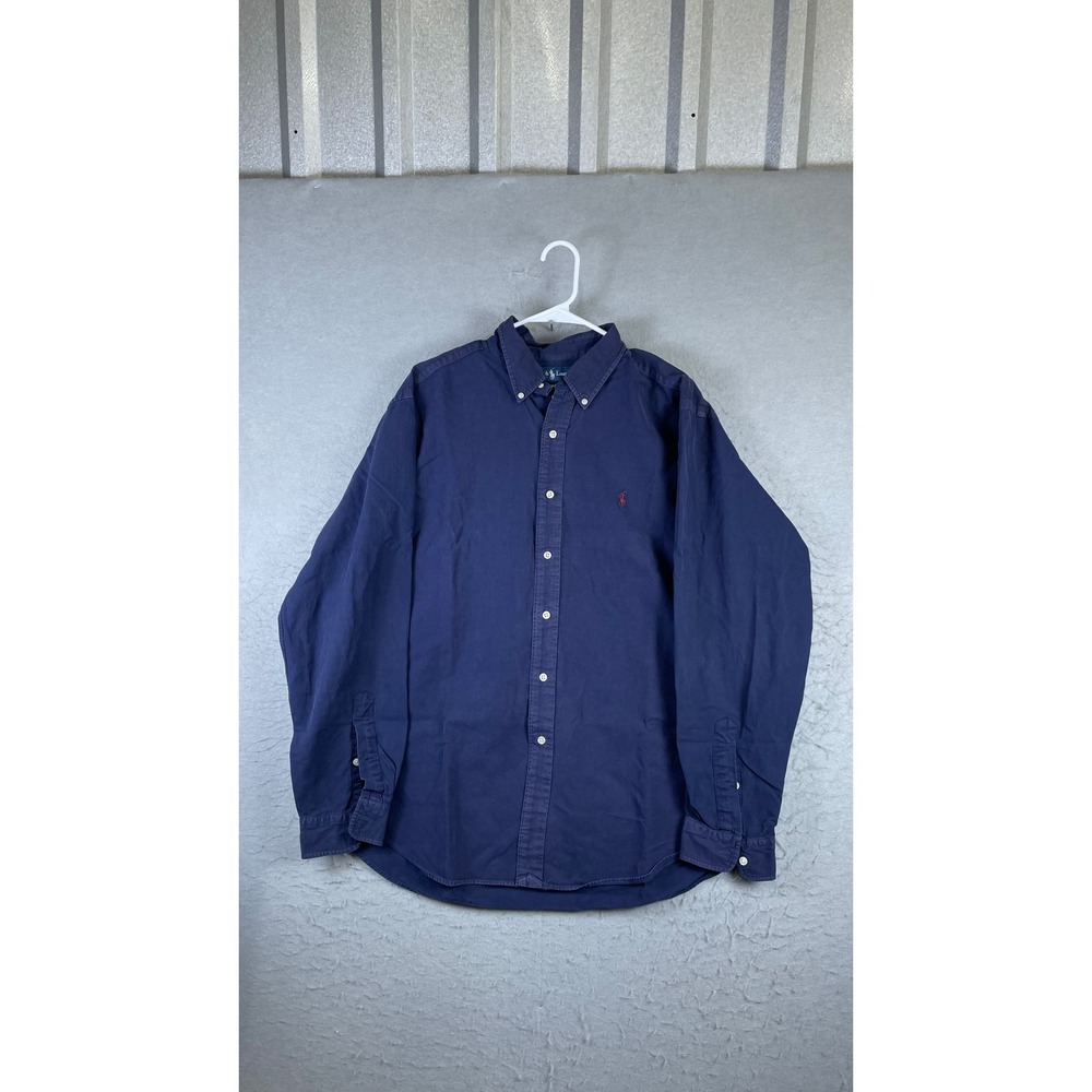 Ralph Lauren Button Down Shirt Men XL Navy Blue Excellent Classic Fit Long Sleev